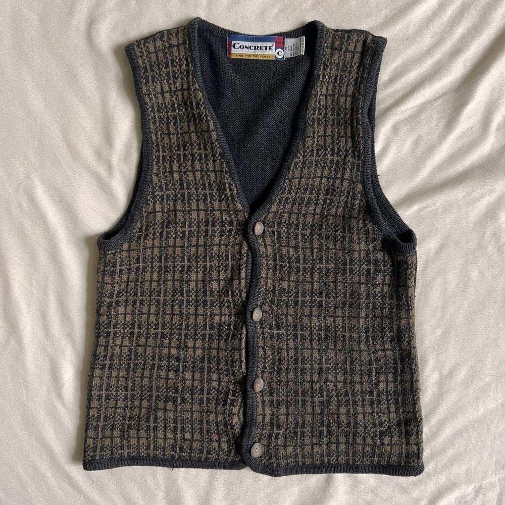 Concrete Vest Sleeveless Cardigan Cable Knit Button Up Sweater Med Cottagecore